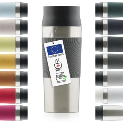 Imagen de Blumtal Vaso Termo café para llevar de a prueba fugas, apto bebidas frías y calientes, con práctico cierre Quick Press, Libre BPA, Antracita, 350 ml