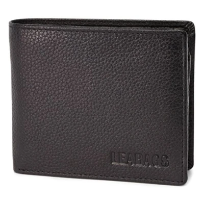 Imagen de LEABAGS Billetera de Cuero para Hombres Protección RFID Formato Horizontal Monedero con Compartimento Monedas 11 Compartimentos Tarjetas Costura Reforzada Nappa Negro