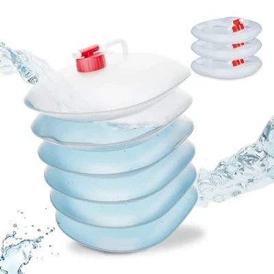 Imagen de Relaxdays Folding Water Canisters Pack 4 Bidones Plegables, Garrafas Agua Ovaladas, Grifo y Asa, de 10 litros, Plástico sin BPA, Transparente