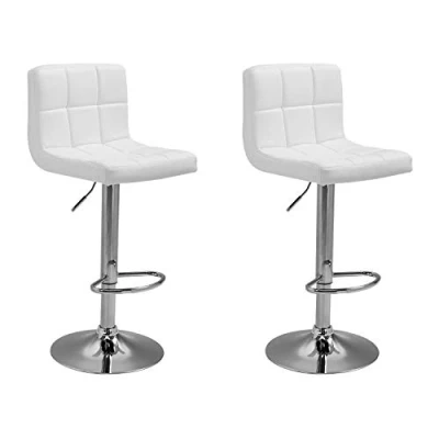 Imagen de Happy Garden Juego de 2 Taburetes Bar Blancos Mike. Silla Cocina diseño Moderno con Asiento Regulable en Altura, rotación 360 y reposapiés. Respaldo Blanco.