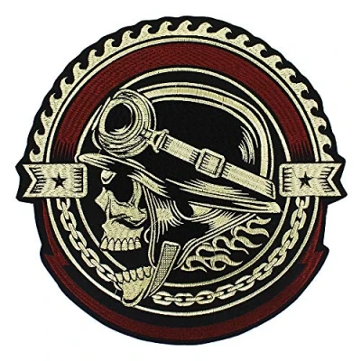 Imagen de Parches de calavera con diseño bordado para planchar en la parte trasera chaqueta, insignias bicicleta punk, 1 pieza