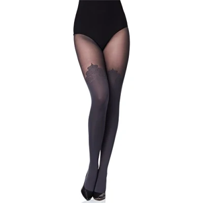 Imagen de Merry Style Pantimedias para mujer con efecto óptico de medias Overknee, patrón MS 389 60 DEN (Grafito, M)