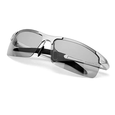 Imagen de TJUTR Gafas de Sol Hombre Rectangulares Photochromic Polarizadas Lentes Grises Antideslumbrante Protección UVA UVB (Plateado/Gris(Deportivas))