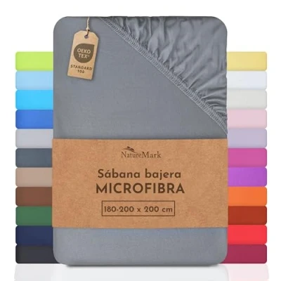 Imagen de NatureMark Sábana Bajera Ajustable de Microfibra Tamaños, Precio Especial! 100% Poliéster, Gris Medio 180x200 200x200 cm