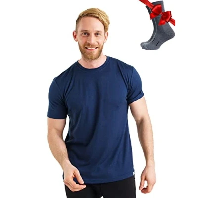 Imagen de Merino.tech Camiseta Lana Merino Hombre Interior 100% Orgánica de con Calcetines (Large, Navy)