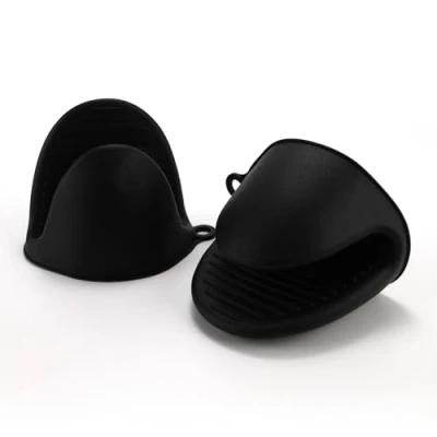 Imagen de Guantes de horno silicona gruesa para ollas, mini manoplas horno, resistentes al calor, hornear, cocinar, asar a la parrilla (negro)