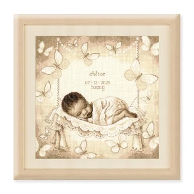 Imagen de VERVACO Kit Punto De Cruz Bebe Nacimiento Regalos DIY Completo BEBÉ EN UNA HAMACA Creativo Manualidades Creatividad Adultos Decoracion Pared Bordar Principiantes ca. 28 x cm Cross Stitch