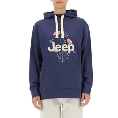 Imagen de JEEP O102606 A184 J Woman Hooded Oversize Sweatshirt Botanical Print J22W Mujer Deep Blue L