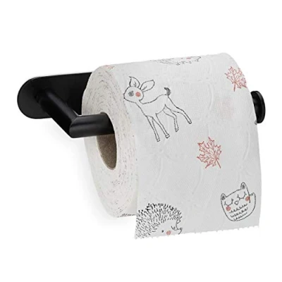Imagen de Relaxdays Portarrollos Baño, Acero Inoxidable 430, sin Taladrar, Soporte Papel Higiénico, Portapapel Adhesivo, Negro, 3,5 x 17 8,5 cm