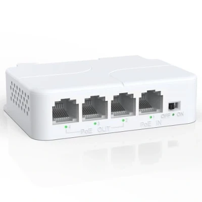 Imagen de YuanLey 4 Puertos PoE Extensor con 3 out, IEEE 802.3af/at Mini Canales Repetidor 100Mbps, Muro y Carril DIN Montar Passthrough Amplificador/Booster, Plug and Play