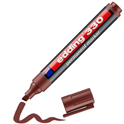 Imagen de edding 330 marcador permanente marrón 1 rotulador punta biselada 5 mm resistente al agua, de secado rápido, rotuladores indelebles para cartón, plástico, vidrio, madera, metal