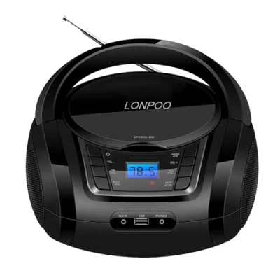 Imagen de LP D03 Lectores de CD Portátile Boombox Reproductor para Niños con Radio/Bluetooth/FM/USB/AUX y Salida Auriculares/Sistema estéreo Sonido música