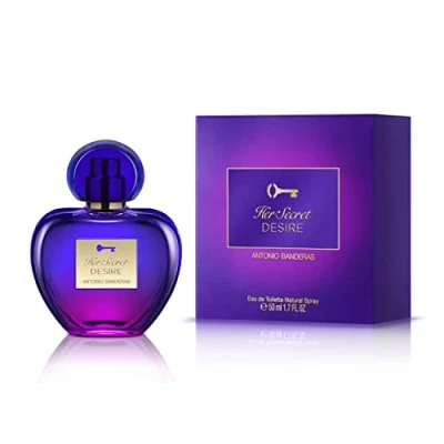Imagen de BANDERAS Perfumes, Her Secret Desire, Eau de Toilette en Espray para Mujer, Larga duración, Fragancia floral, frutal y dulce, Notas madera, vainilla flores, Optimo uso diario, 50 ml