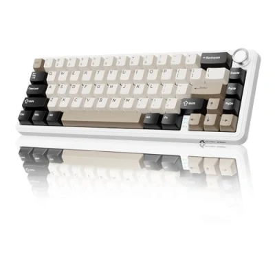 Imagen de MAMBASNAKE X Attack Shark X66 Teclado Mecánico Inalámbrico Al 65% con Perilla, para Juegos RGB Intercambiables En Caliente 60%, BT/2,4 G/USB C, Interruptor Lineal, Teclas PBT White Cheese