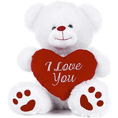 Imagen de (White, 10.5&quot;) White Teddy Bear holding Red Heart with &quot;I Love You&quot; written on it 27cm )
