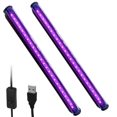 Imagen de Vegena 2pcs Luz Negra Ultravioleta, Uv Tubo De Lámpara Led Con Enchufe E Interruptor Para Club, Bar, Discoteca, Fiesta