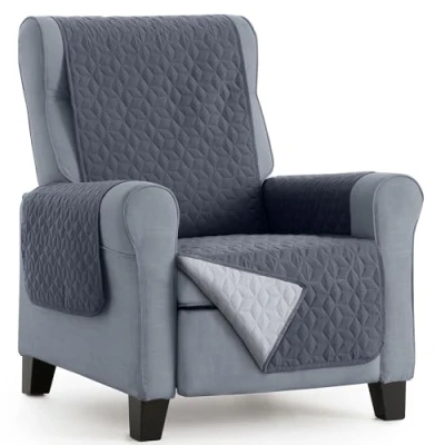 Imagen de HIPERMANTA Protector Sillon Orejero Relax. Funda para Acolchada Bicolor Reversible. Cubre Mascotas. Paris. Color Gris Claro. 1 Plaza 55 cm