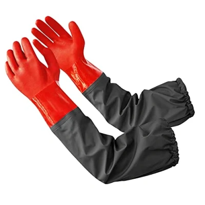 Imagen de Coopache guantes impermeables para estanques, de manga extra larga hombres y mujeres, rojos (M L)