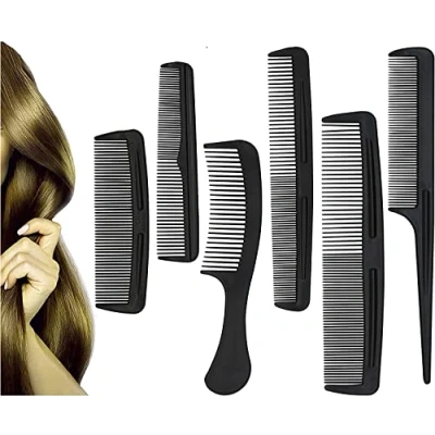 Imagen de juego de 6 peines profesionales para peinar el cabello, peluquería color negro, antiestáticos, cortar y cabello