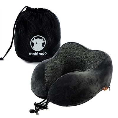 Imagen de almohada de viaje espuma viscoelástica, para el cuello con soporte la cabeza 360 grados, cómoda y liviana, ideal dormir en avión, automóvil, autobús uso doméstico (gris)