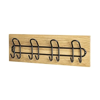 Imagen de HAKU Möbel Perchero de pared roble aceitado, negro, Madera maciza, metal Dim.: AN 60 cm x AL 20 P 10 cm, Estilo: Moderno