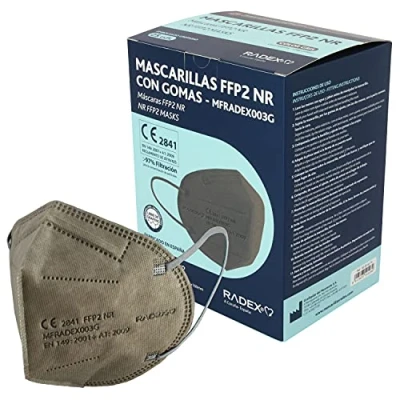 Imagen de RADEX 85005274. Caja de 25 Mascarillas FFP2, Grises, 5 Capas, CE 2841, Hecha en España