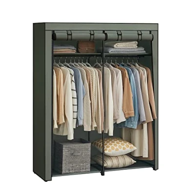 Imagen de SONGMICS RYG002C02 Armario, con 2 Barras, Perchero, Funda de Tejido, Plegable, para vestidor y Dormitorio, 43 x 140 174 cm, Verde Oliva