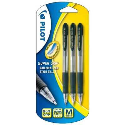 Imagen de Pilot Supergrip Bolígrafo retráctil (3 Unidades), Color Negro