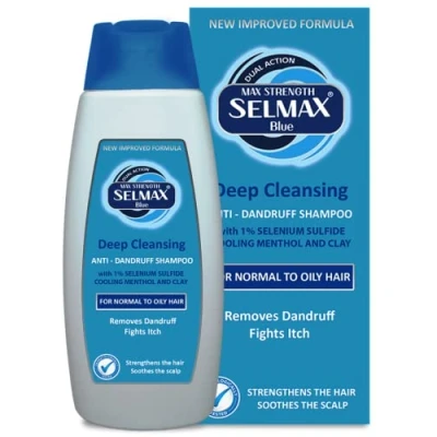 Imagen de Selmax Blue Deep Cleansing Champú 200 ml Dual Action Anti Caspa Nourishing Shampoo for Normal to Oily Hair New Improved Formula with 1% Selenium Sulfude
