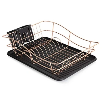 Imagen de Tower Escurridor para Platos con Bandeja y 2 Soportes extraíbles Cubiertos, Acero Inoxidable, Oro Rosa, L