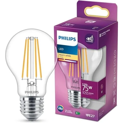 Imagen de Philips Bombilla LED cristal 75W E27 luz blanca cálida estándar, transparente, no regulable