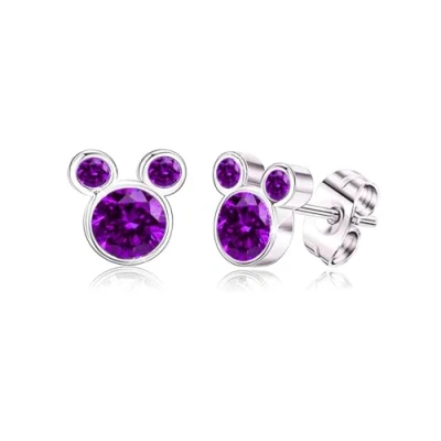 Imagen de Kaguyo aretes de Minnie Mouse, tuerca Mickey Mouse plata esterlina 925, amatista azul, rosa, circonio para mujeres y niñas, regalo cumpleaños (blanco rosado)