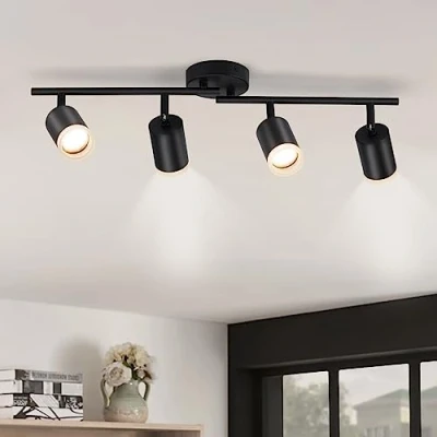 Imagen de Gr4tec Lámpara de Techo LED 4 Focos Negro, Interior GU10, Moderno Plafon Orientable, Lampara para Salon Dormitorio Cocina Dormitorios, Sin Bombilla