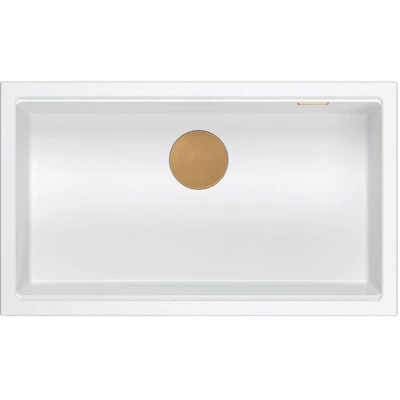 Imagen de QUADRON fregadero de granito un seno cocina tamaño 55 x 42 22,5 cm color: negro y dorado DAVID 50 1 moderno con sifón manual