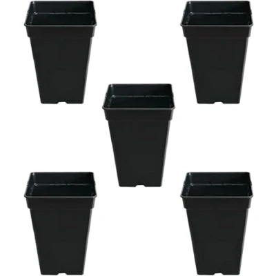 Imagen de Control Garden Pack 5 Macetas Cuadradas para Plantas Negra 25 L Maceteros de Plástico Flores Tiesto Cultivos Resistente