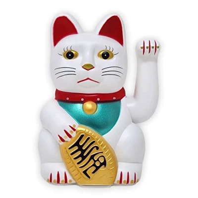 Imagen de gato de la suerte Starlet24, que saluda, Feng Shui, Maneki Neko, plástico, Weiss, 15 cm
