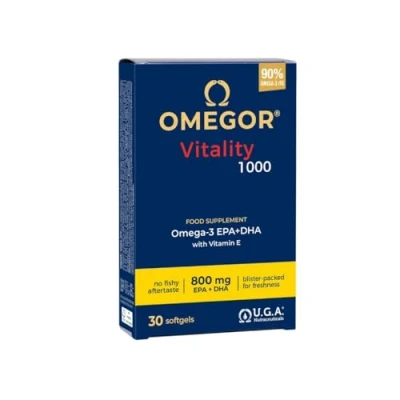 Imagen de Omegor Vitality 1000 Omega 3 en Forma de Triglicéridos (30 Cápsulas) ‒ 800 mg EPA y DHA Suplemento Certificado IFOS, Libre Metales Pesados, Sin Sabor a Pescado IFOS