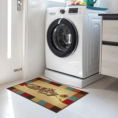 Imagen de Ottomanson Laundry Alfombra, base de goma, diseño bordeado cuadros, 67 x 90 cm, multicolor