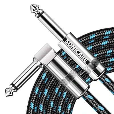 Imagen de SONICAKE Cable de guitarra 6m instrumento 6.35mm Derecho a Conectores Forma L Negro Azul