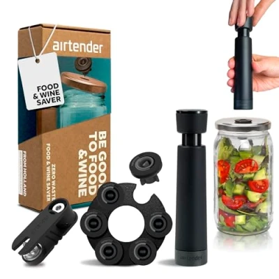 Imagen de Airtender Juego de botellas vacío con bomba vacío, 6 tapones vino, caja regalo