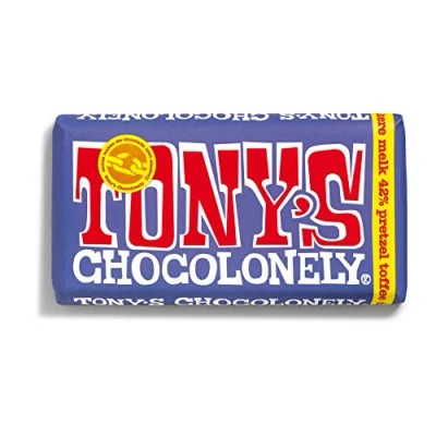 Imagen de Barra de chocolate y Pretzel oscuro Tony&#039;s Chocolonely Leche Oscura 42% Toffee Peso total 180 gramos