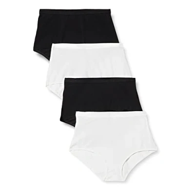 Imagen de Playtex Pack Bragas Maxi Algodón Orgánico Mujer x4, Blanco/Negro, XL