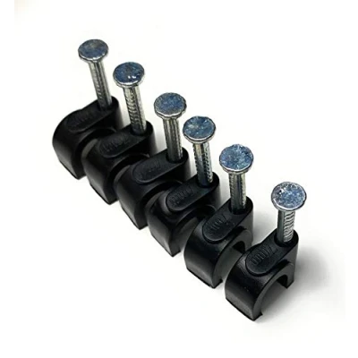 Imagen de Clips redondos negros para cables con fijaciones de clavos, K Type 100 unidades (7 mm)