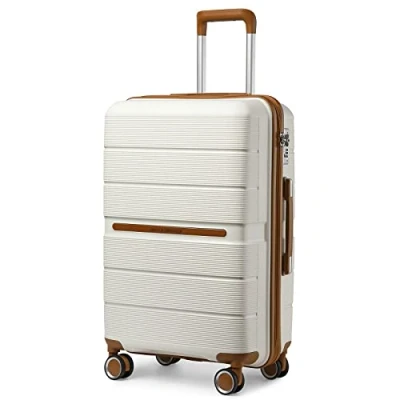 Imagen de British Traveller Maleta de Viaje Grande con Material PP Cabina Rígida Ligera Cerradura TSA (76cm, Blanco)