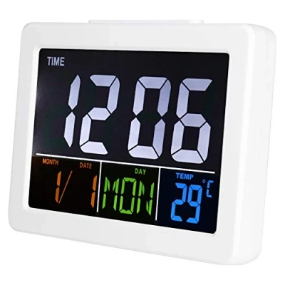 Imagen de Reloj Digital con Temperatura, Despertador Digital, Sobremesa, Alarma Digitals Pantalla LCD Funciona, Display Iluminado Fecha Relojs Sobremesa Brillo Ajustable