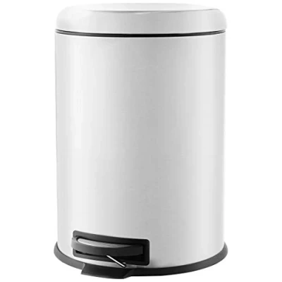 Imagen de Amazon Basics Papelera Redonda con pedal, de acero inoxidable, 20L