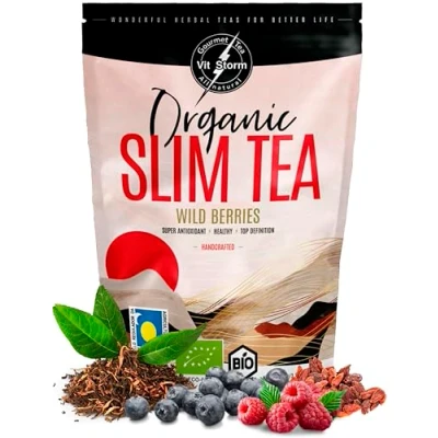 Imagen de Slim Tea Organic Frutos Rojos Te Verde, Ortiga, Cola De Caballo, Diuretico, Detox Y Drenante, Mayor Energia, Infusion Frambuesa Arandanos, 100% Orgánico