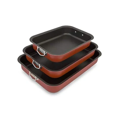 Imagen de Space Home 3x Rustidera de Horno con Asas Bandeja Universal para Asar Bandejas Hornear Fuentes Recubrimiento Antiadherente Set 3