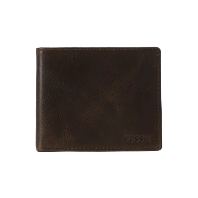 Imagen de Fossil Billetero para hombre Derrick, de piel marrón oscuro 11,43 cm largo x 1,9 ancho 8,89 alto ML3681201