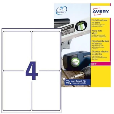 Imagen de Avery España L4774 20 etiquetas adhesivas blancas resistentes intemperie y agua, 99,1x139mm, Caja de 160